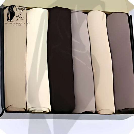 Soft Beige Deal – 6 Premium Georgette Hijabs in Neutral Elegance