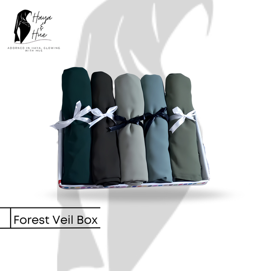 Forest Veil Box – 5 Premium Green Hijabs Set | Soft Georgette Hijab Collection for Everyday & Occasion Wear