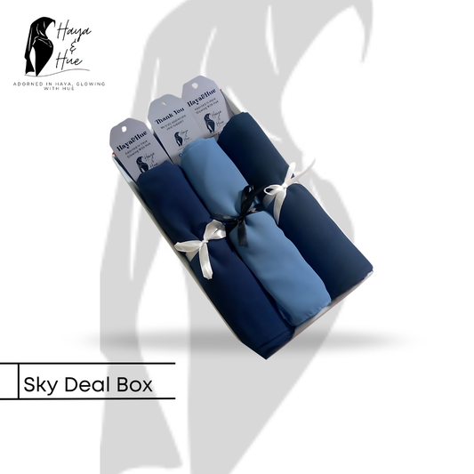 Sky Deal Box – 3 Premium Blue Hijabs Set | Soft Georgette Hijabs for Everyday & Occasion Wear