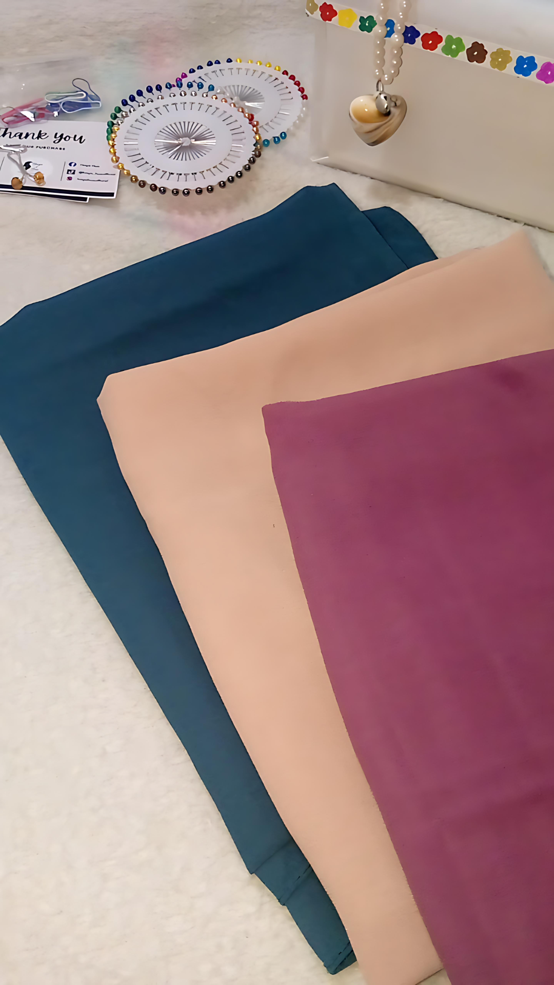 3-Piece Georgette Hijab Set – Falsa, Sea Green & Peach