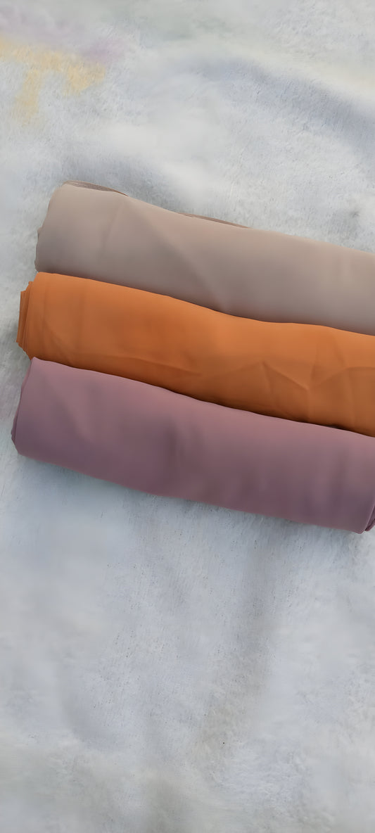 Set of 3 Georgette Hijabs – Orange, Pink & Nude