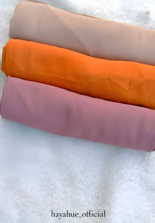 Set of 3 Georgette Hijabs – Orange, Pink & Nude