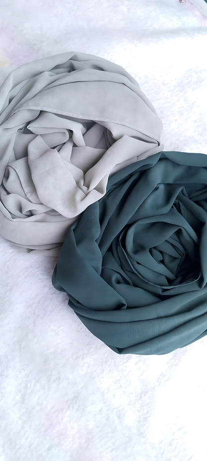 ✨ Set of 2 Georgette Hijabs – Mint & Dark Green with Skin-Tone Gloves