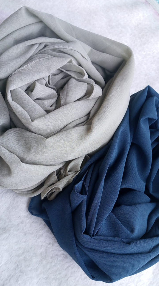 ⚡Set of 2 Georgette Hijabs – Skin & Blue with Hijab Pins