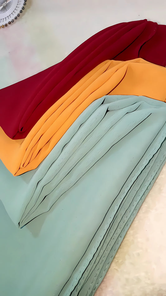 3-Piece Georgette Hijab Set – Maroon, Mint Green & Orange