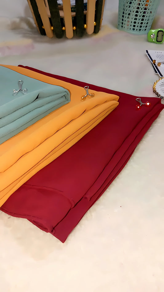 3-Piece Georgette Hijab Set – Maroon, Mint Green & Orange