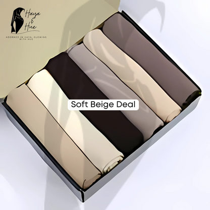 Soft Beige Deal – 6 Premium Georgette Hijabs in Neutral Elegance