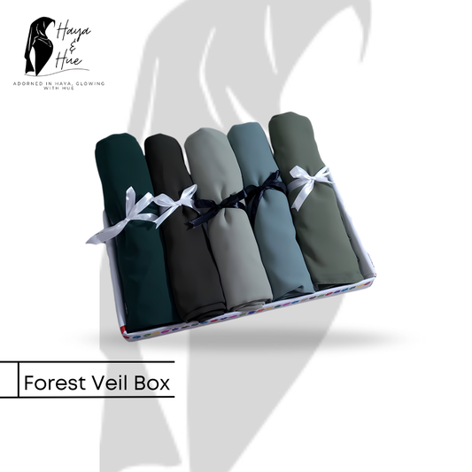 Forest Veil Box – 5 Premium Green Hijabs Set | Soft Georgette Hijab Collection for Everyday & Occasion Wear
