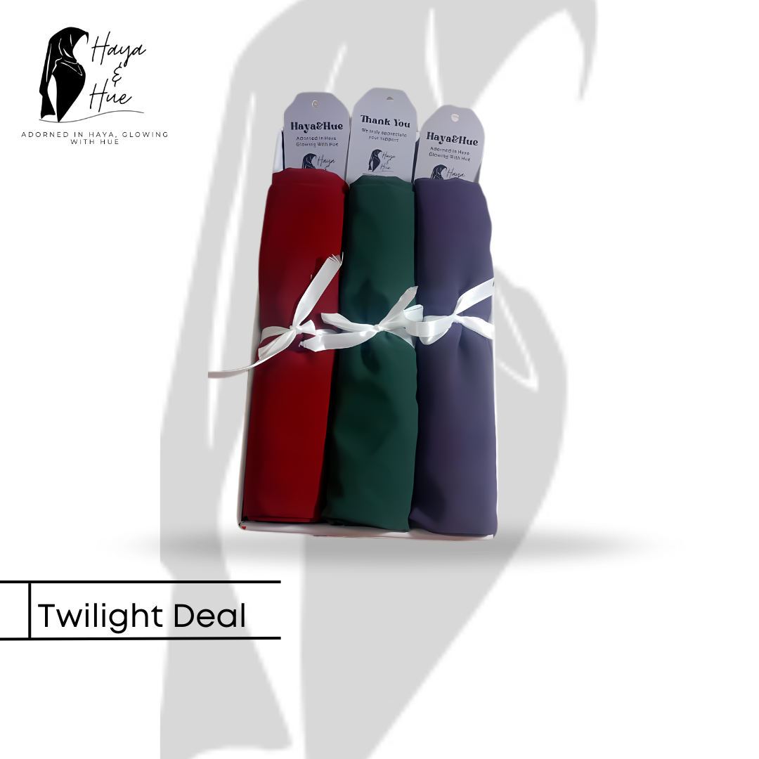 Twilight Deal – 3 Premium Georgette Hijabs | Mehroon, Green & Blueberry Shades for Effortless Everyday Elegance