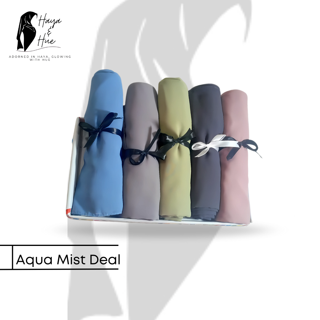 Aqua Mist Deal – 5 Premium Georgette Hijabs for Effortless Elegance & Everyday Confidence