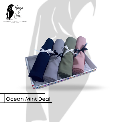 Ocean Mint Deal – 4 Premium Georgette Hijabs for Effortless Style & Everyday Comfort